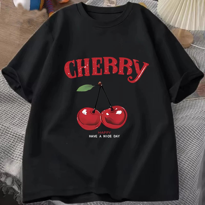 Women Loose Fashion Cherry T-Shirt