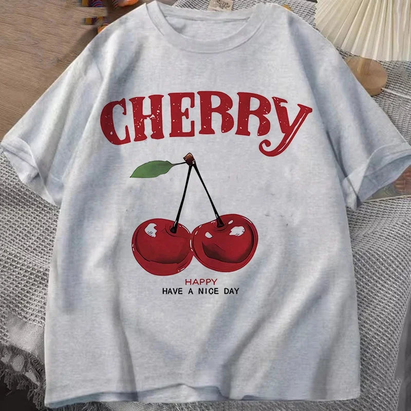 Women Loose Fashion Cherry T-Shirt