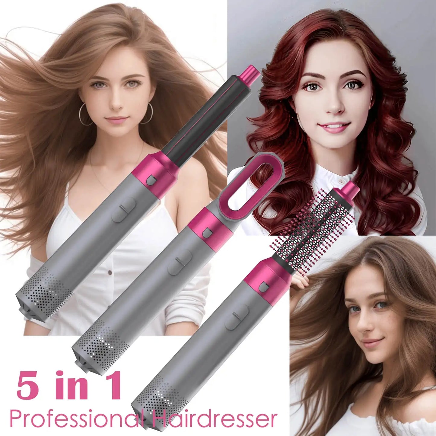 5 In 1 Hair Dryer Hot Air Comb For Curling