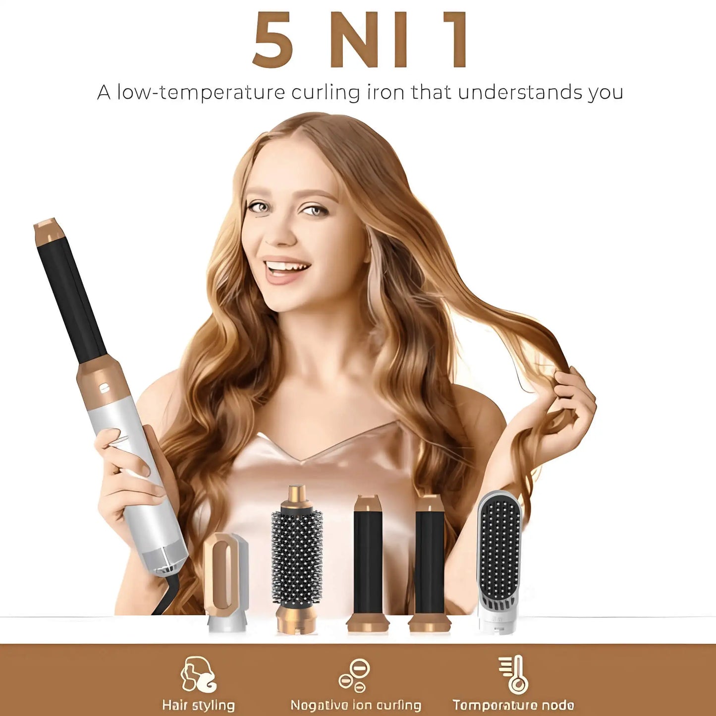 5 In 1 Hair Dryer Hot Air Comb For Curling