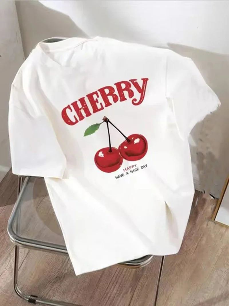 Women Loose Fashion Cherry T-Shirt