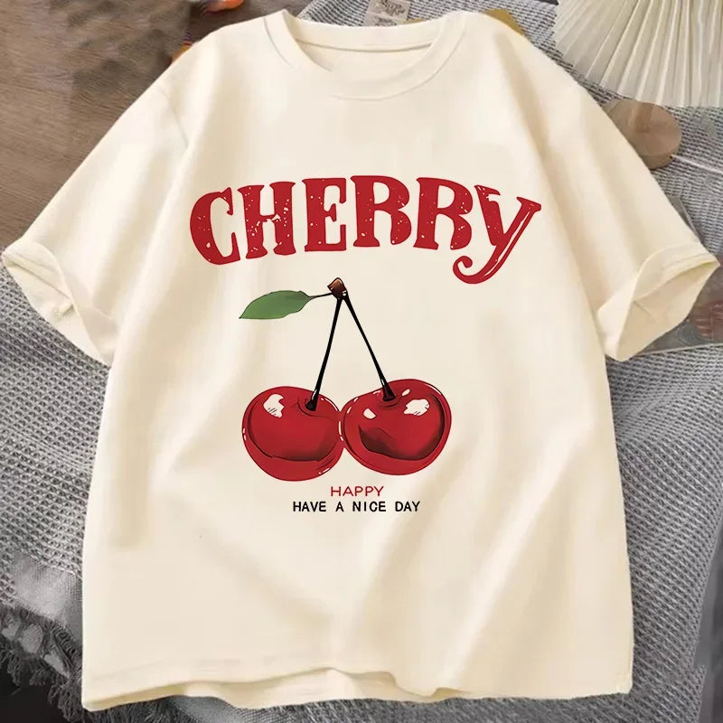Women Loose Fashion Cherry T-Shirt
