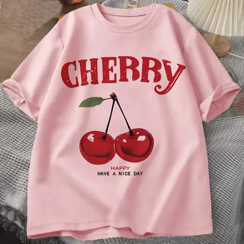 Women Loose Fashion Cherry T-Shirt