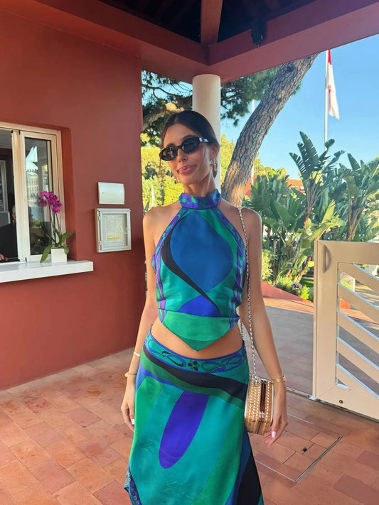 Women Print Two Piece Skirt New Sexy