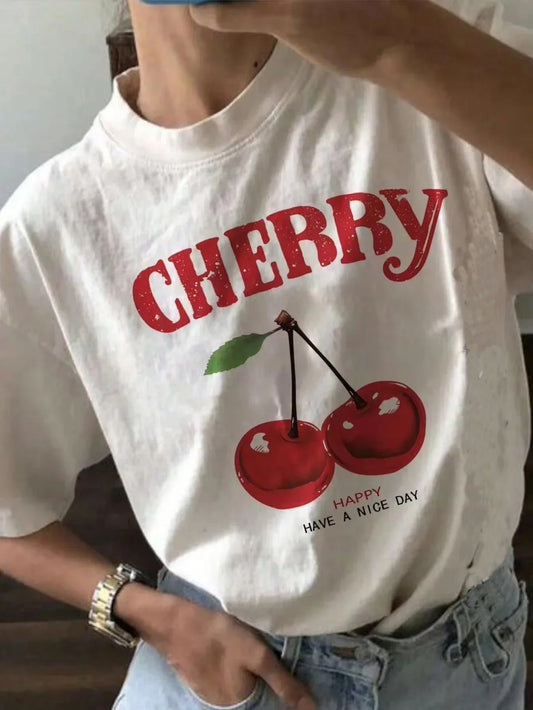 Women Loose Fashion Cherry T-Shirt