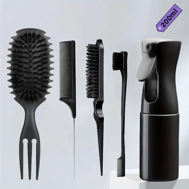5pc Hair Styling Set: 200ml Spray Bottle 3-